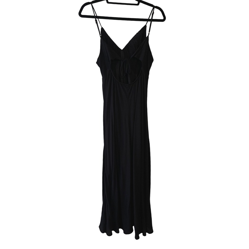 Wild Fable Black Midi Slip Dress Tie Cutout Back Spaghetti Strap Goth Y2K L - Picture 2 of 8